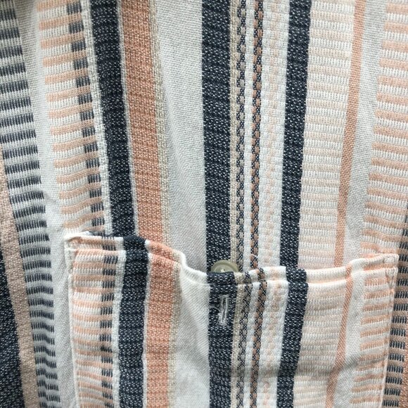 Loft Woven Button Down Shirt Womens XL Striped Multicolor Roll Tab Coastal - Picture 7 of 10